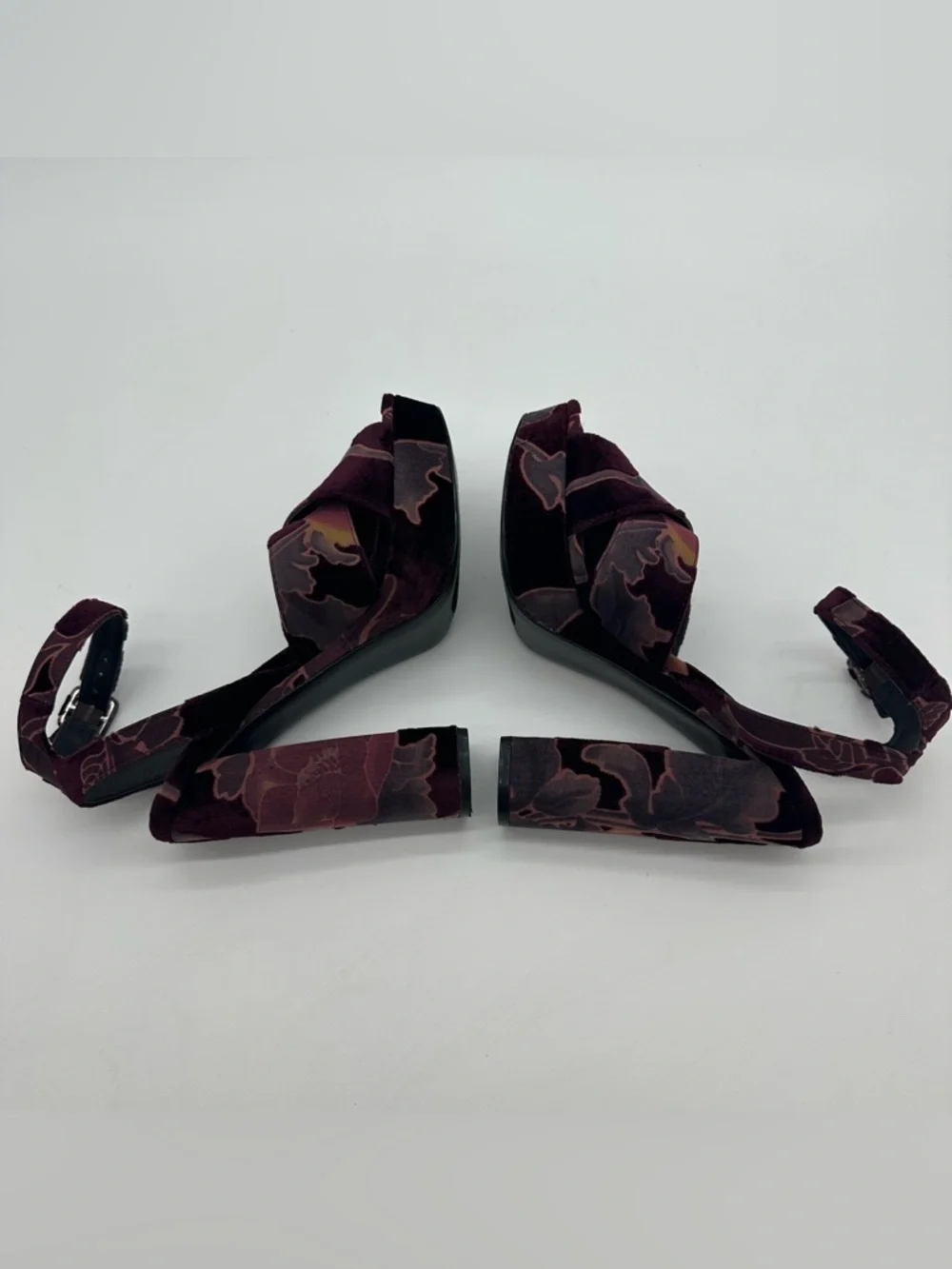 Steve Madden Jodi Burgundy Floral Velvet Burnout Platform Sandals